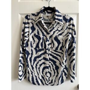 DIANE SNYDER 100% Cashmere Animal Print Button Collared Knit Blouse Top Sz S NWT